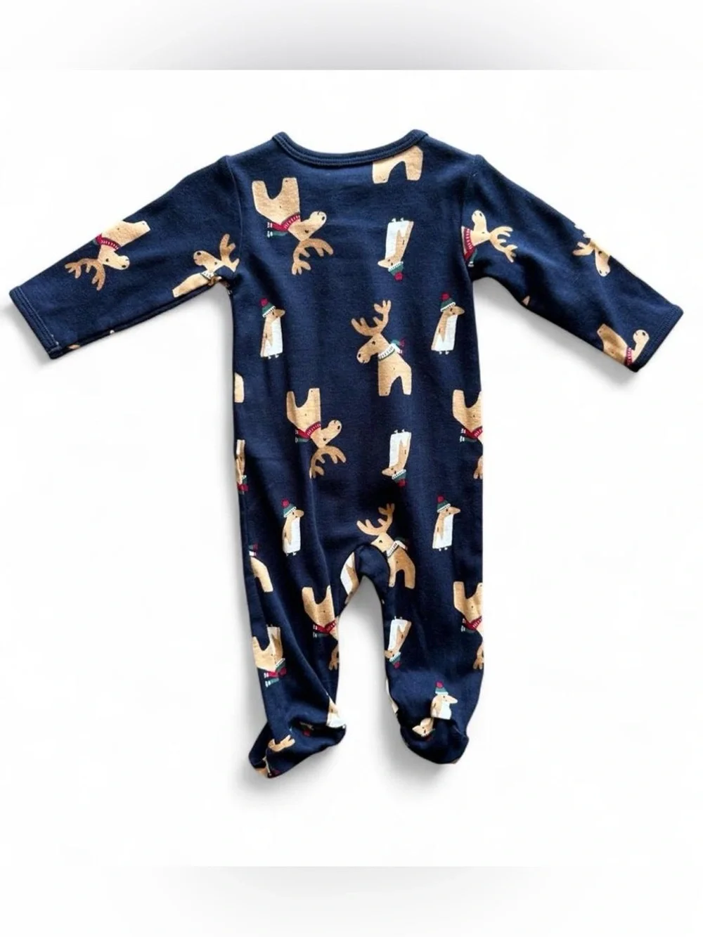 Carter's Navy Footed One-Piece with Reindeer & Polar Bear Pattern